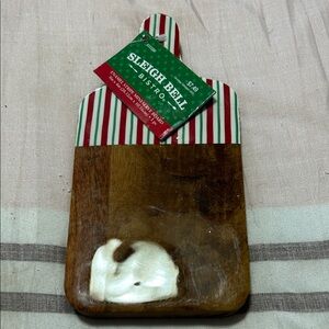 Sleigh Bell Bistro Mimi Wooden Cutting Board with Red and Green Stripes NWT